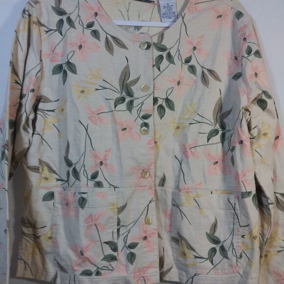 Erika & Co Vintage Neutral Floral Linen Jacket Shacket Cottage Size M - Picture 4 of 10